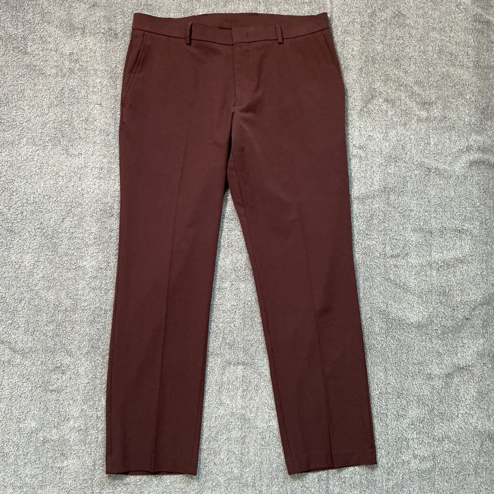 Tommy Hilfiger Mens 34x30 Performance Dress Pants Burgundy Maroon Flat Front